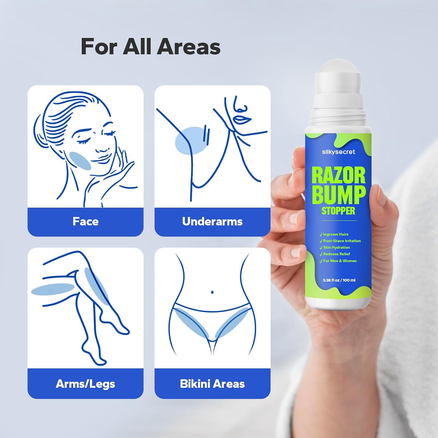 Razor Bump Stopper (3.38 Fl Oz), Ingrown Hair Treatment for Men & Women, Razor Burn Relief for Bikini Area, After Shave Lotion for Smooth, Bump-Free Skin - Image 6