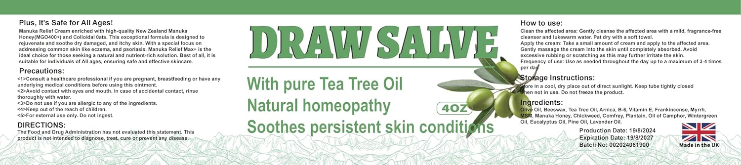 Draw Salve Tea Tree and Manuka Honey Cream for Boils Cysts Bites and Itching Relief 2 oz - Image 6