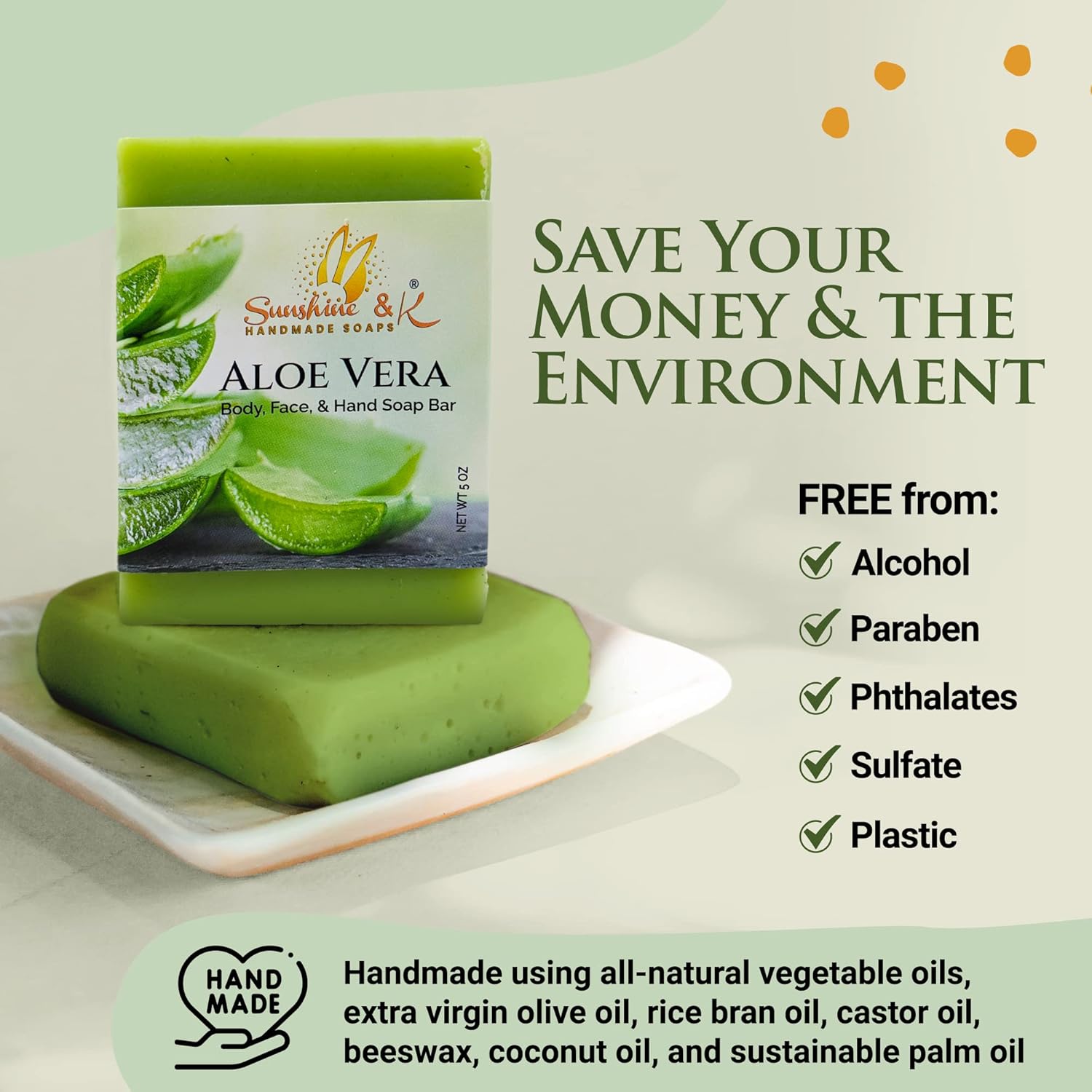 Gentle 5 OZ Aloe Vera Soap Bar for Face, Hands, and Body - Cleansing and Moisturizing - Image 5