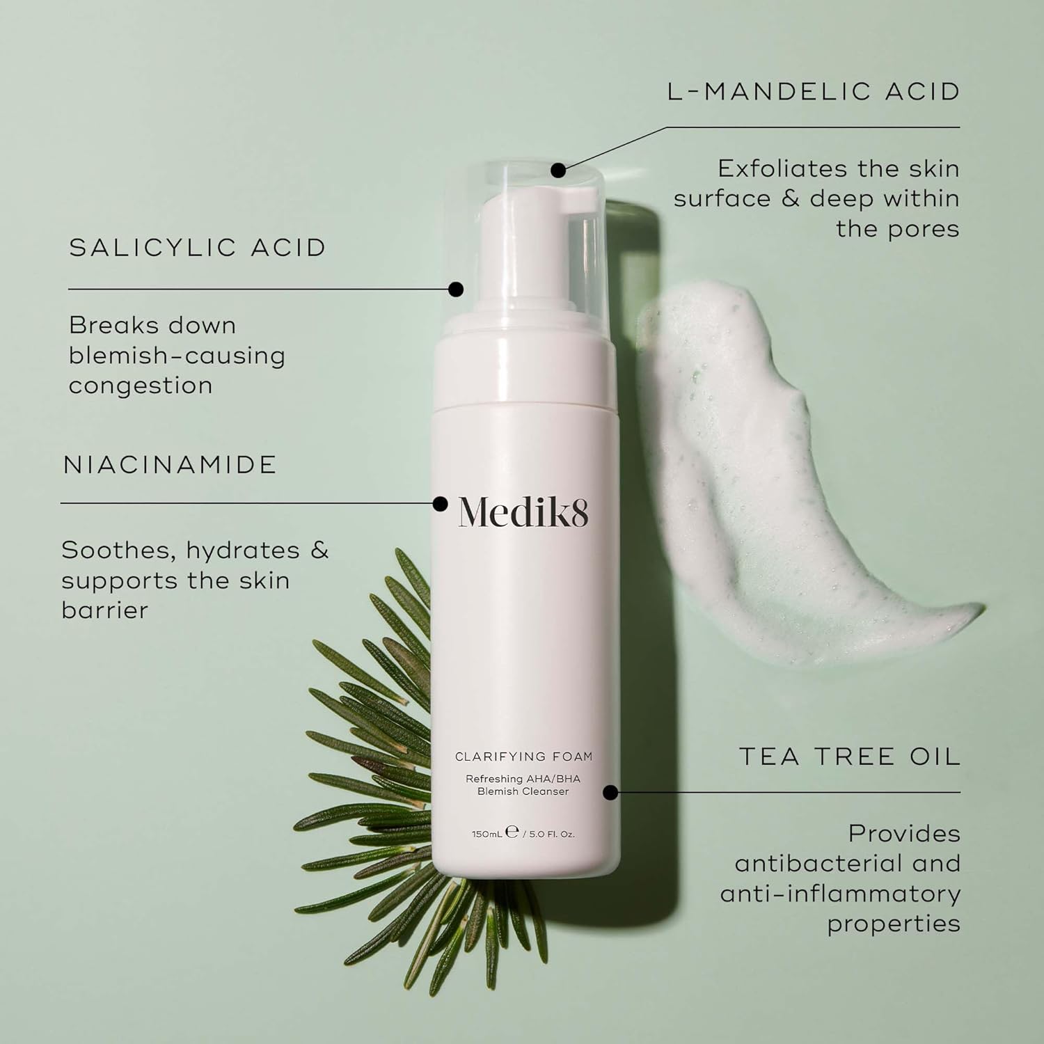 Medik8 Clarifying Foam - Lightweight Exfoliating AHA and BHA Face Cleanser - Salicylic Acid and Nicacinamide - Gentle Foaming Facial Cleanser - 5 oz - Image 2