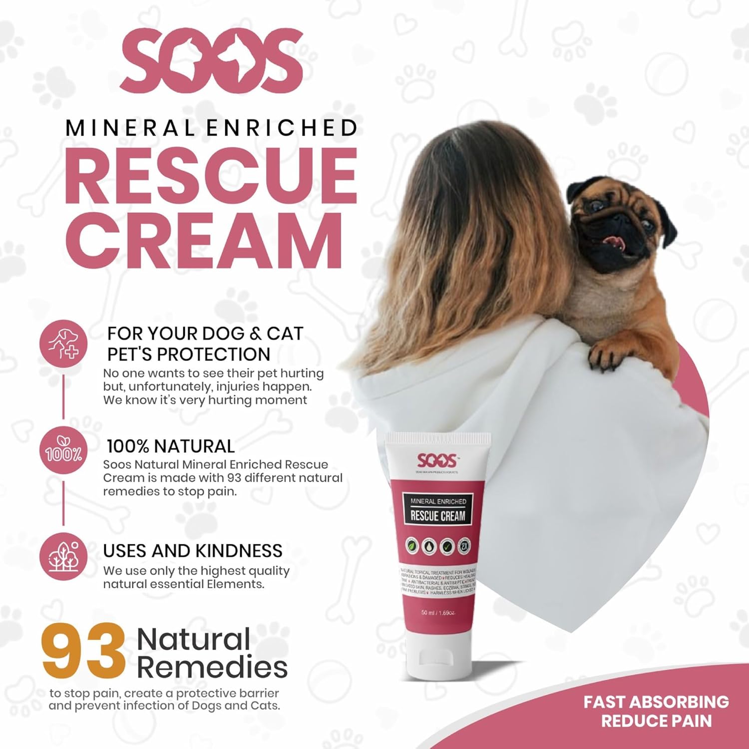 Soos Pets Pet Rescue Cream for Dogs and Cats | Natural Dead Sea Mineral Enriched | Fast Absorbing Reduce Pain | Topical Treatment of Injuries Cuts Sores Wounds Scratches Damaged Skin - 50ml - Image 6