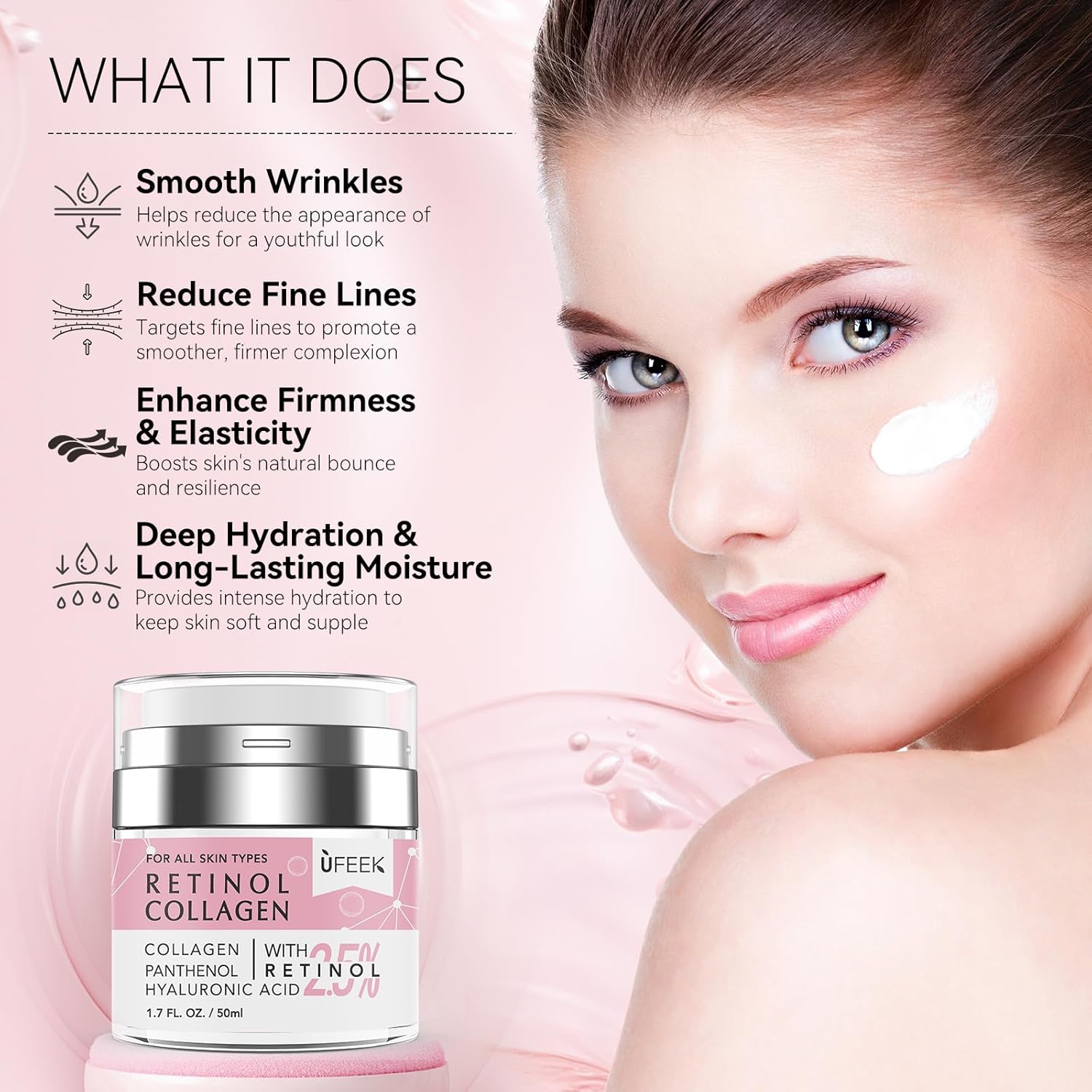 Retinol Face Moisturizer with Collagen & Hyaluronic Acid - Instant Face Lift Cream, Neck Cream for Tightening and Firming, Anti Aging Face Cream for Women and Men, 1.7 Fl Oz - Image 4