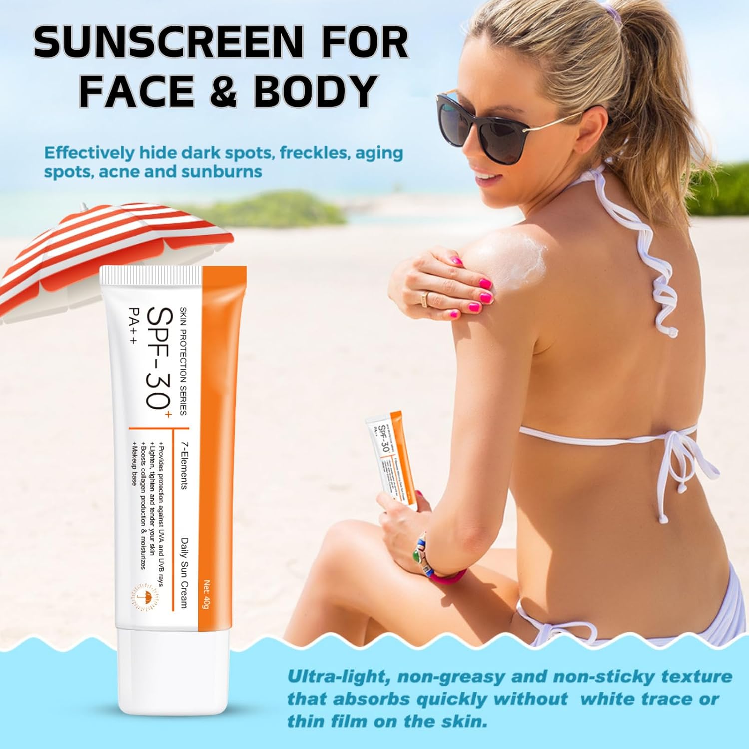 Travel Size SPF 30 Oil-Free Waterproof Sunscreen Face Moisturizer for All Skin Types - Image 2