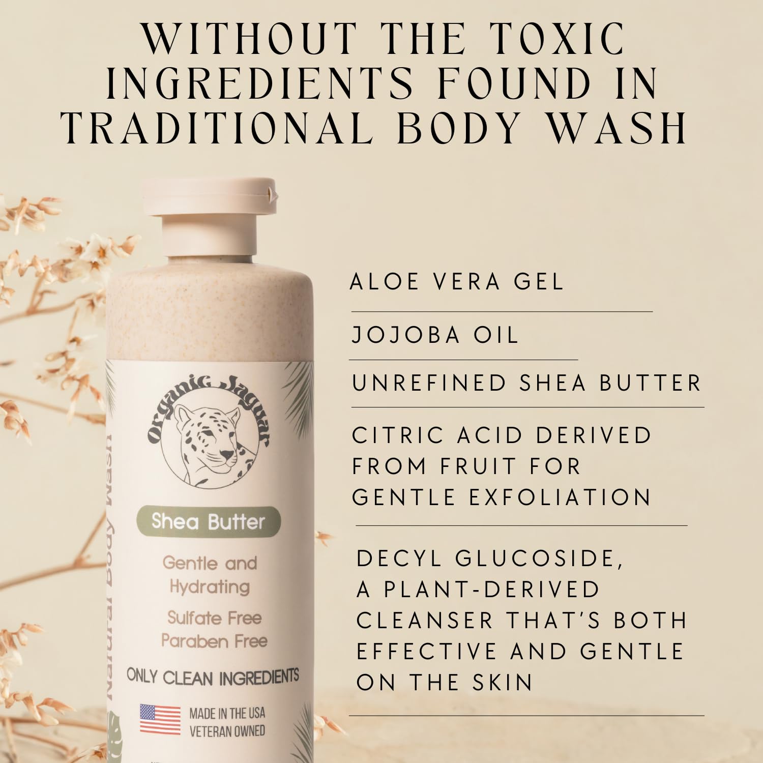 Unscented Natural Body Wash Aloe Vera Shea Butter Gentle Cleanser 13.5 fl oz - Image 2