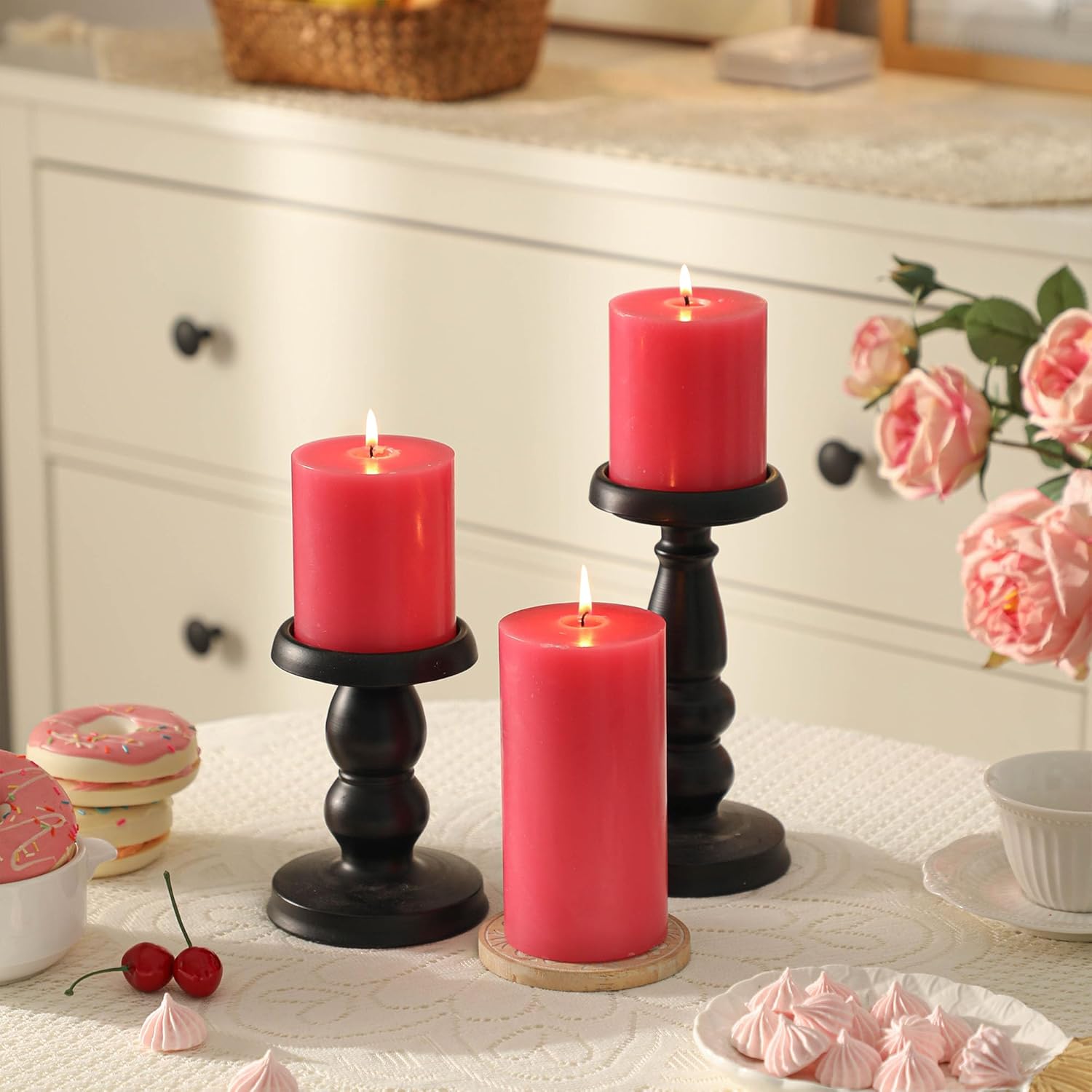 3x6 Inch Pink Pillar Candles Set of 3 - Decorative Unscented Pillar Candle, Long Burning Dripless Candle for Table Decor, Smokeless Large Pillar Candles for Wedding Table Decor - Image 3
