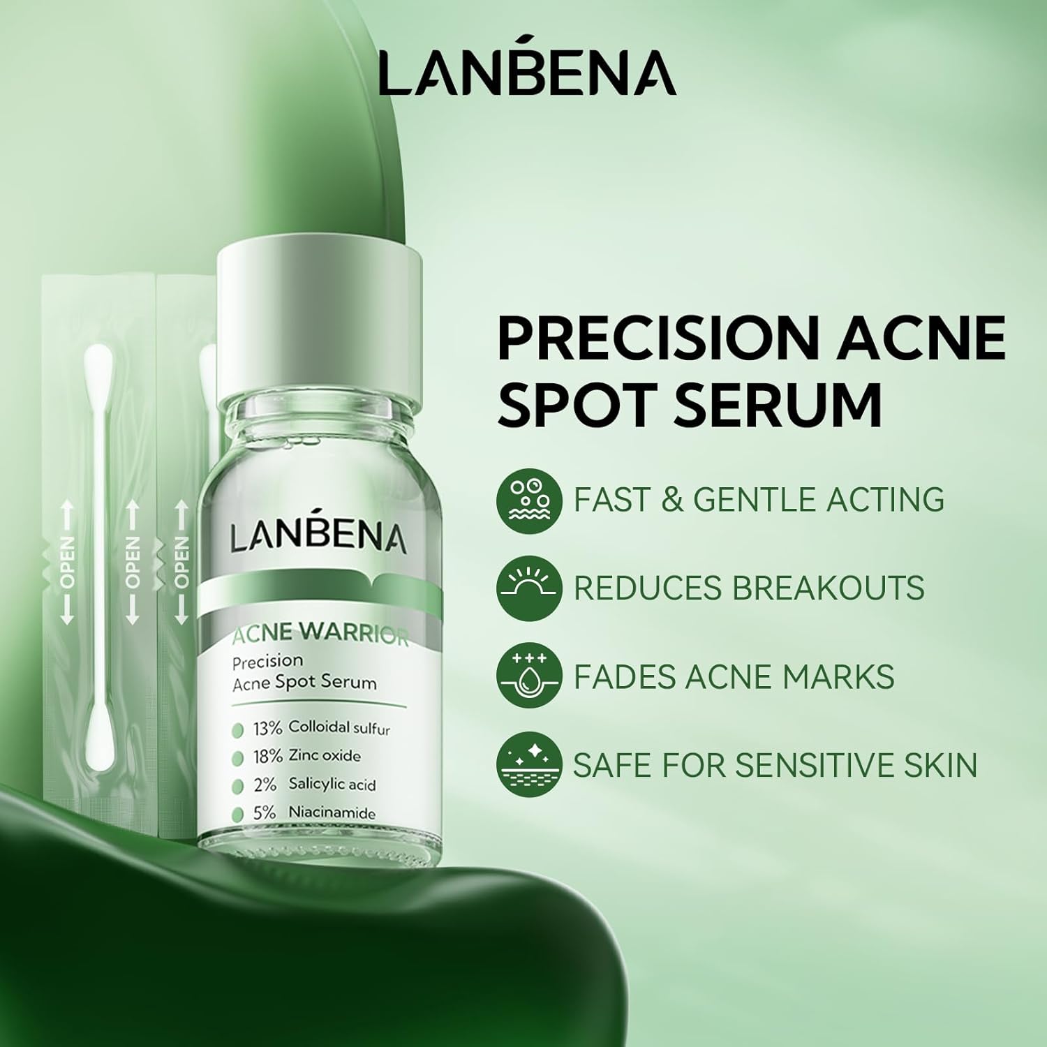 LANBENA Precision Acne Spot Serum, Acne Drying Lotion, Overnight Acne Treatment For Face, Dry Out Pimples, Blemishes, Zits And Clean Pores, 0.42 Fl Oz - Image 2