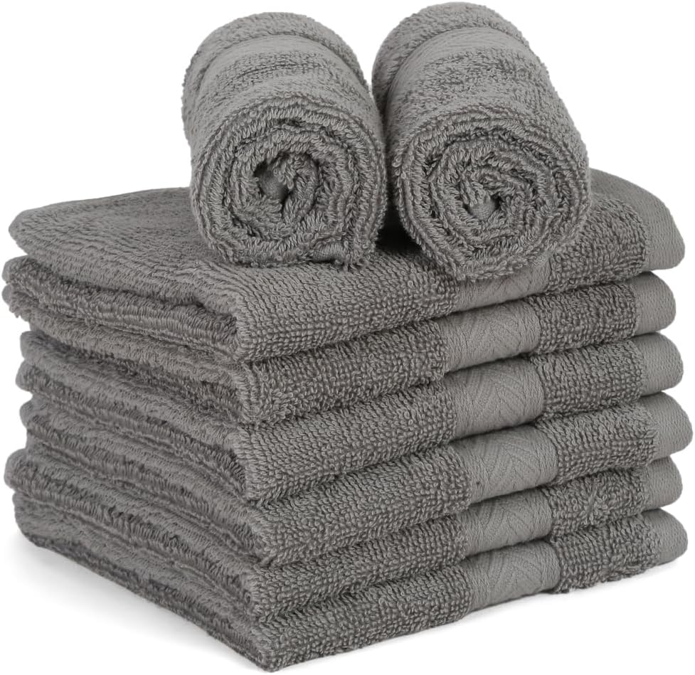 Casa Lino 24-Pack 100% Cotton Face Towels and Body Wash Cloths, Silver Grey, 12x12 Inch - Image 2