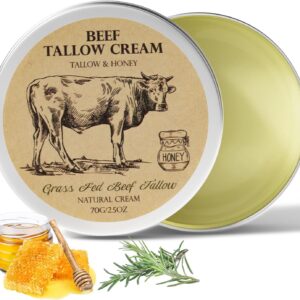 Beef Tallow for Skin, Tallow and Honey Cream,Tallow Face Moisturizer, Natural Grass-Fed Beef Tallow Balm with Raw Honey Moisturizing Cream for Body Lotion Skin Care for Skin (2.47 Oz)
