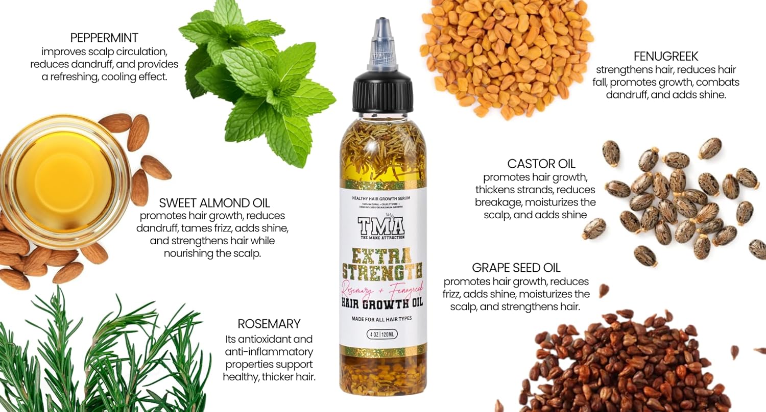 The Mane Attraction Extra Strength Rosemary + Fenugreek Herbal Hair Growth Oil | Infused With Castor Oil for ALL Hair Types - Image 3