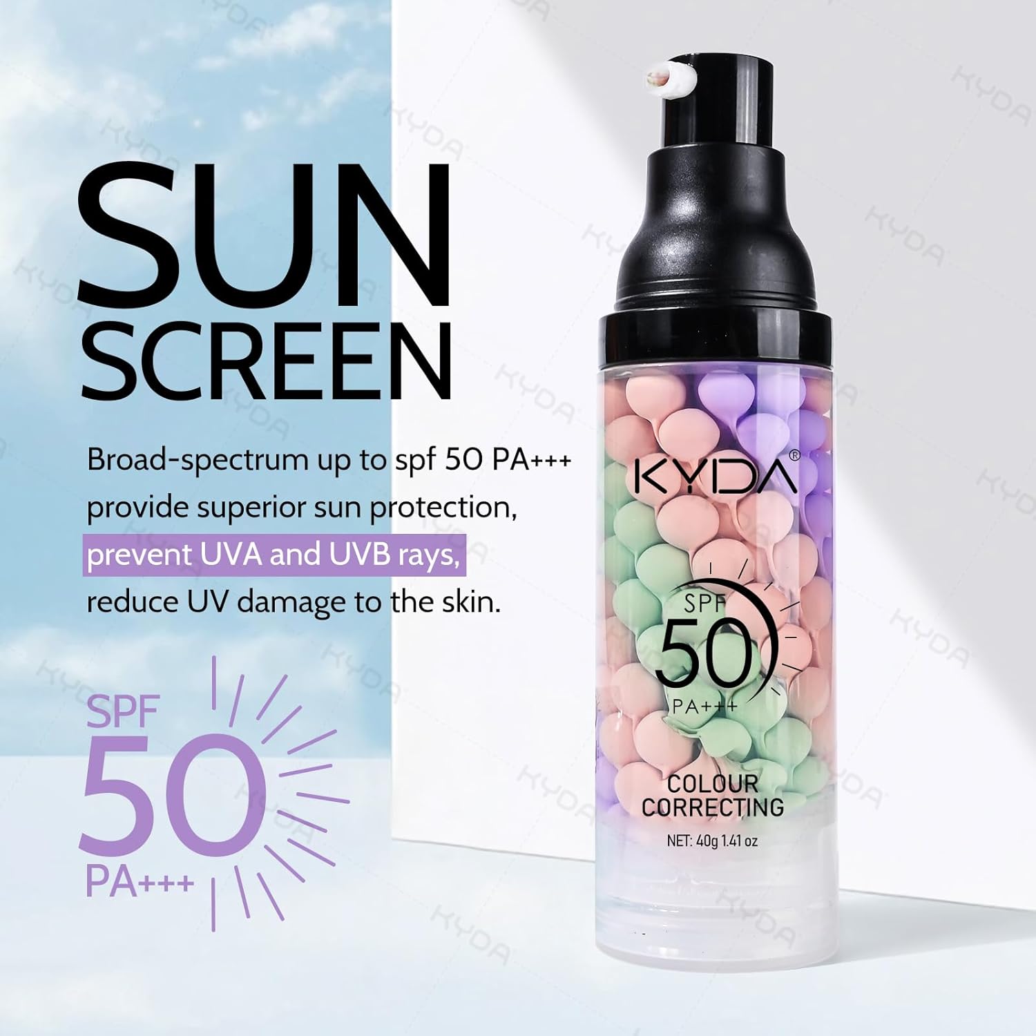 KYDA Color Correcting Facial Serum, SPF 50 PA+++, Moisturizing Makeup Primer, One Step Brightening Primer to Even Skin Tone, Oil Control Skin Corrector, Sheer Finish, Refreshing, Purple Pink Green - Image 5