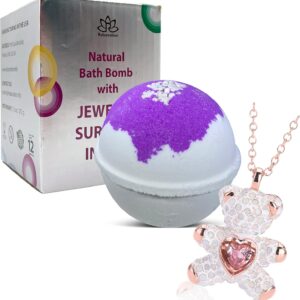 Bath Bomb with Surprise Bear Necklace Inside - Skin Moisturizing Natural Ingredients Safe for Kids - Bath Bomb with Bear Jewelry Inside for Women