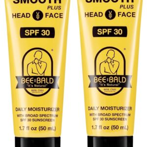 Bee Bald SMOOTH PLUS Head & Face Moisturizer with SPF 30 Sunscreen Lotion Protecting Skin From Harmful UVA/UVB Rays While Hydrating, Moisturizing and Toning, 1.7 Fl Oz (Pack of 2)