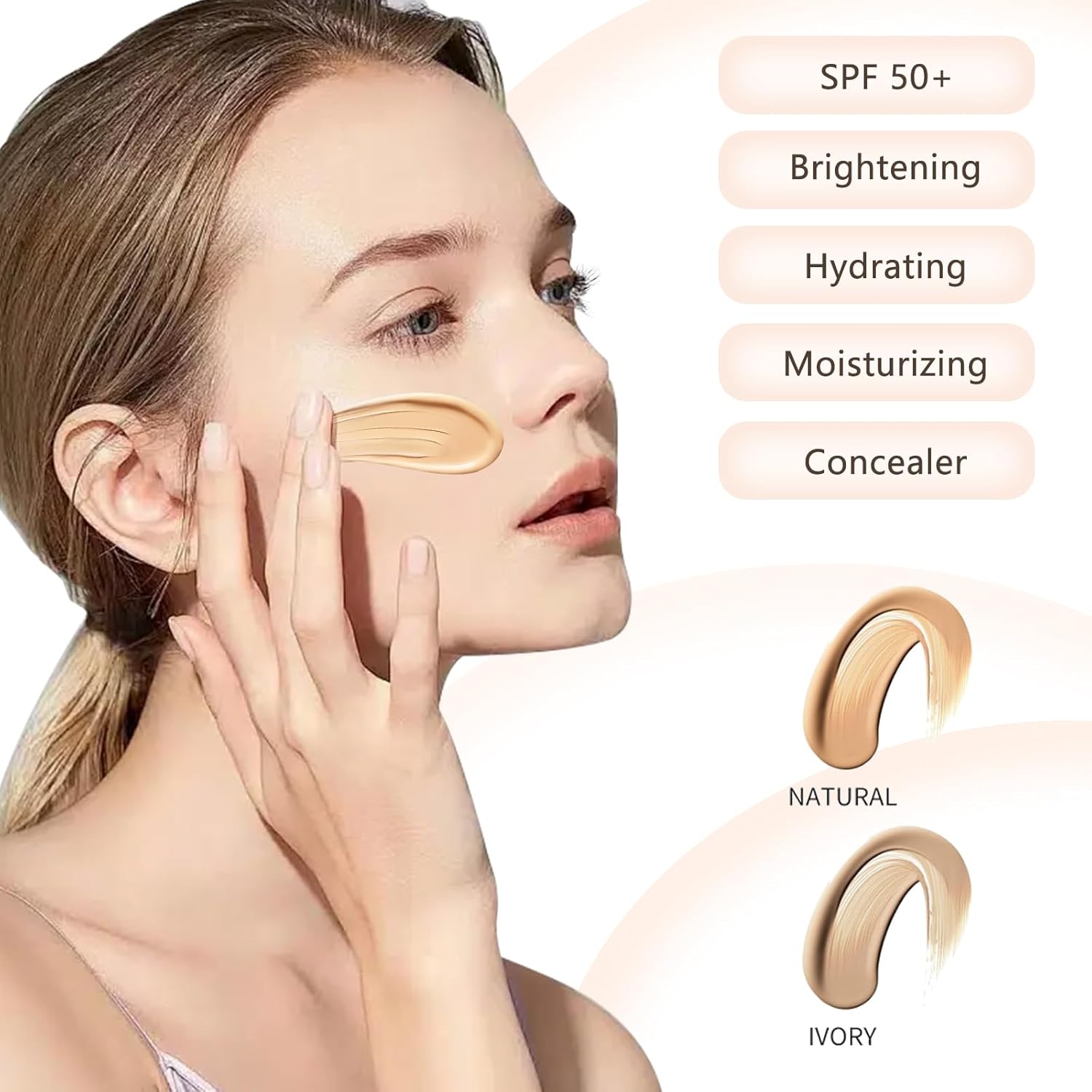 O'CHEAL CC Cream with SPF 50+, Hydrating Color Correcting Cream Full Coverage Lightweight Powder Foundation, Waterproof Long Lasting Pre-makeup Primer Facial Concealer Refine Skin Texture (Ivory) - Image 2
