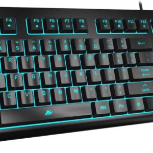 Light Up Quiet Gaming Keyboard - Membrane Silent Wired Keyboard with Low Profile Lighted Key for Computer, Windows PC Gamer - Full Size, Black