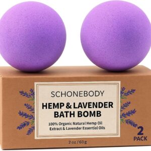 Hemp Oil Bath Bombs | Bath Bomb, 2 Pack Fizzy Spa Gift Natural Hemp Oil Extract and Lavender Essential Oils Bath Gift for Moisturizing Dry Skin, Relaxing, Bubble Bath for Gifts Idea for Men Women