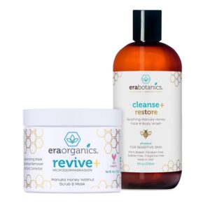 Era Organics Face Scrub & Face Wash – Microdermabrasion Face Scrub with Manuka Honey Plus Walnut for Blackheads & Buildup + Manuka Honey Face Wash for Gentle, Sulfate-Free Cleansing (4oz + 8oz)