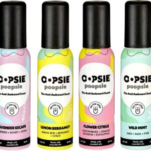 Toilet Spray - 4 Scents, Portable Original Odor Deodorizer Scents - Poop Spray for Toilet | Citrus, Lavender, Mint & Lemon Pre Poo Air Freshener Spray, 2oz Travel Size Bottles