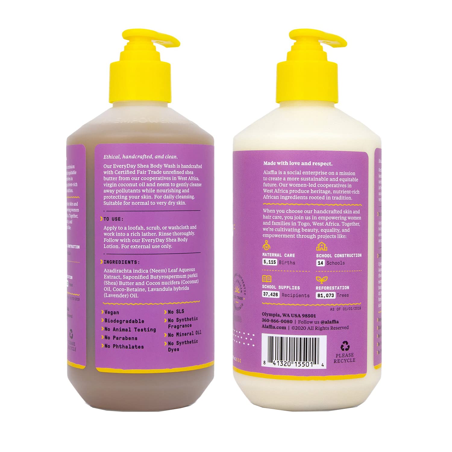 Alaffia EveryDay Shea Body Wash Bundled with Shea Body Lotion for Normal to Very Dry Skin, Moisturizes and Cleanses, with Fair Trade Shea Butter, Coconut Oil, Lavender, 2-16 fl oz Bottles - Image 3