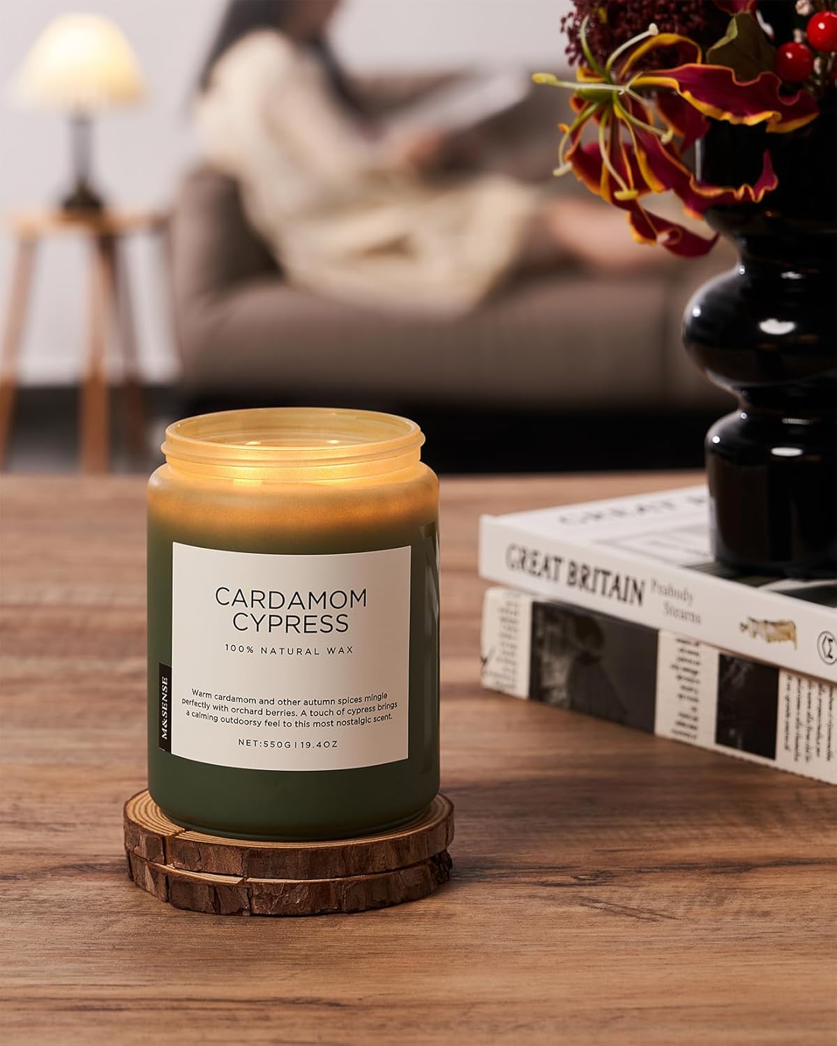 M&SENSE Spice Cardamom Cypress Large Soy Candles for Home Scented 2 Wick Large Soy Natural Candles 19.4oz 110 Hours Long Lasting Slow Burning, Christmas Holiday Woody Scented Winter Gifts - Image 5