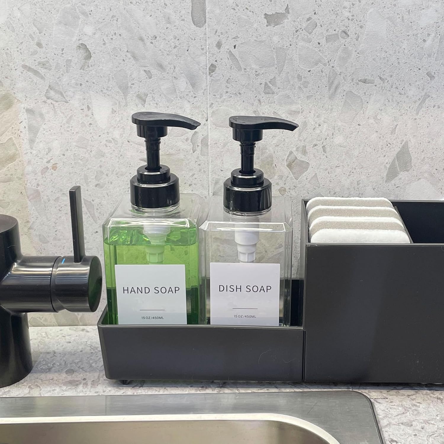 Clear 15oz Thick Plastic Soap Dispenser Set with Waterproof Labels 2 Pack - Image 8