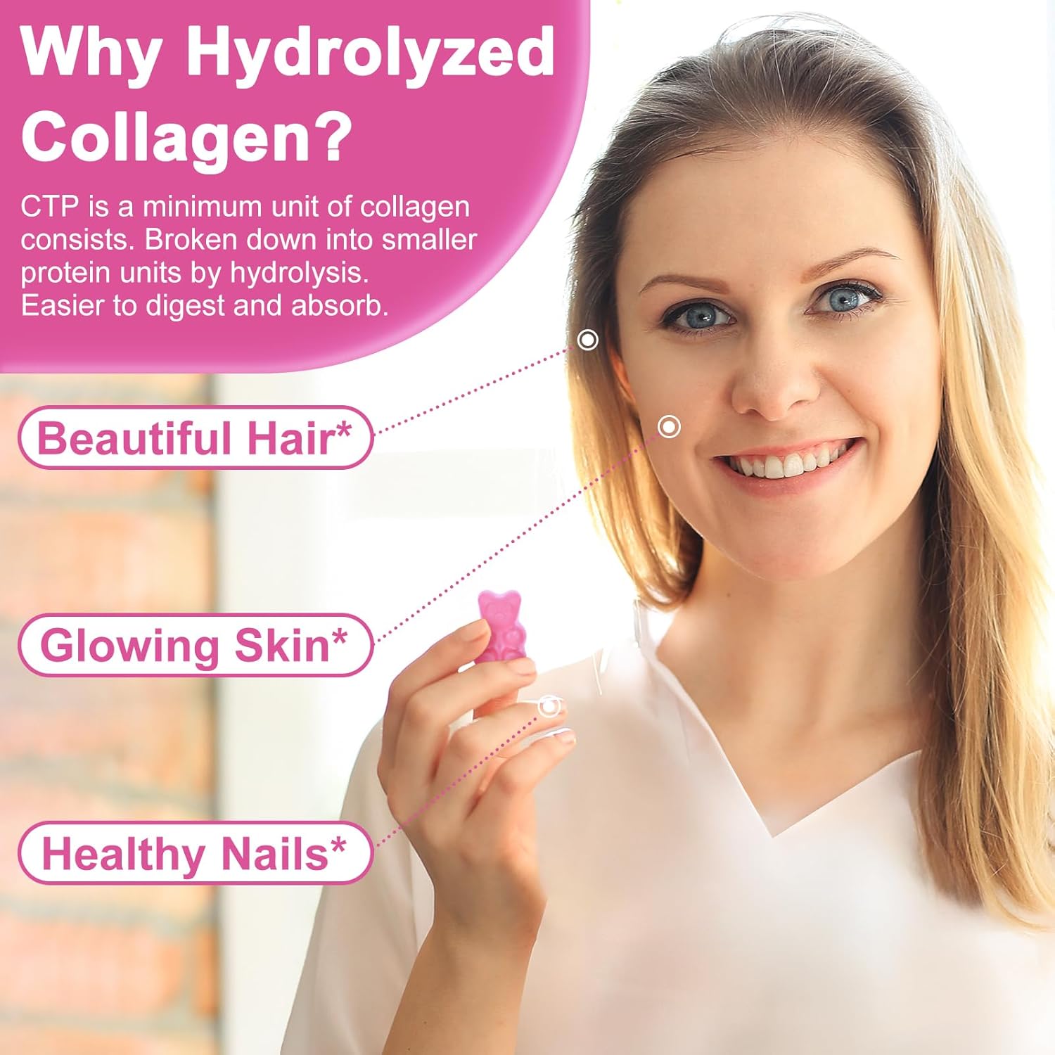 Multi Collagen Peptides Gummies, Type I, II, III, V, X - Hydrolyzed Collagen Peptides with Biotin, Hyaluronic Acid, Supports Healthy Skin, Strong Nails & Thick Hair, 60 Count, 1 Pack - Image 4