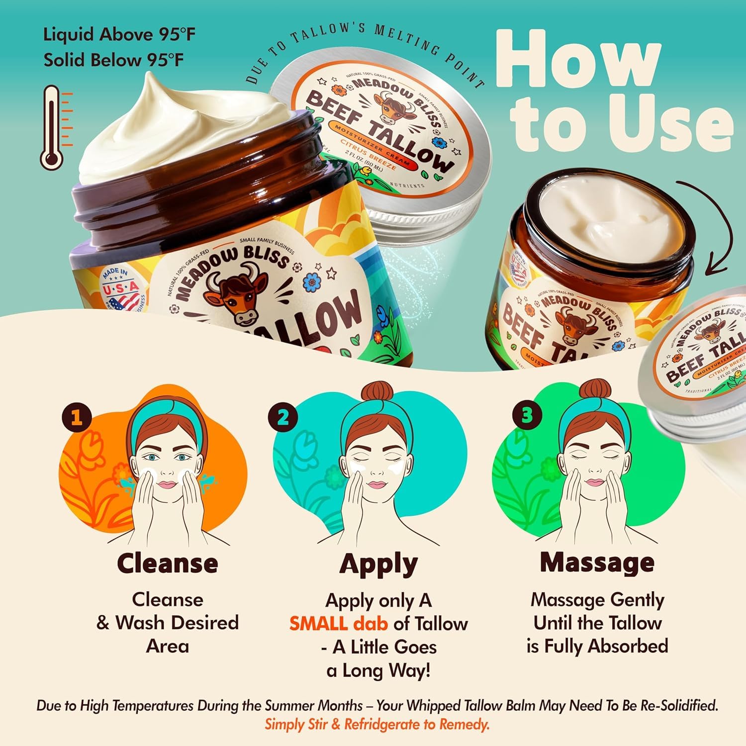 Beef Tallow for Skin - Moisturizer Cream - 100% Grass Fed - Whipped Beef Tallow - Organic Jojoba Oil - Organic Shea Butter - Supports Eczema, Rosacea+ - Made in USA - Citrus Breeze - 4 oz - Image 7