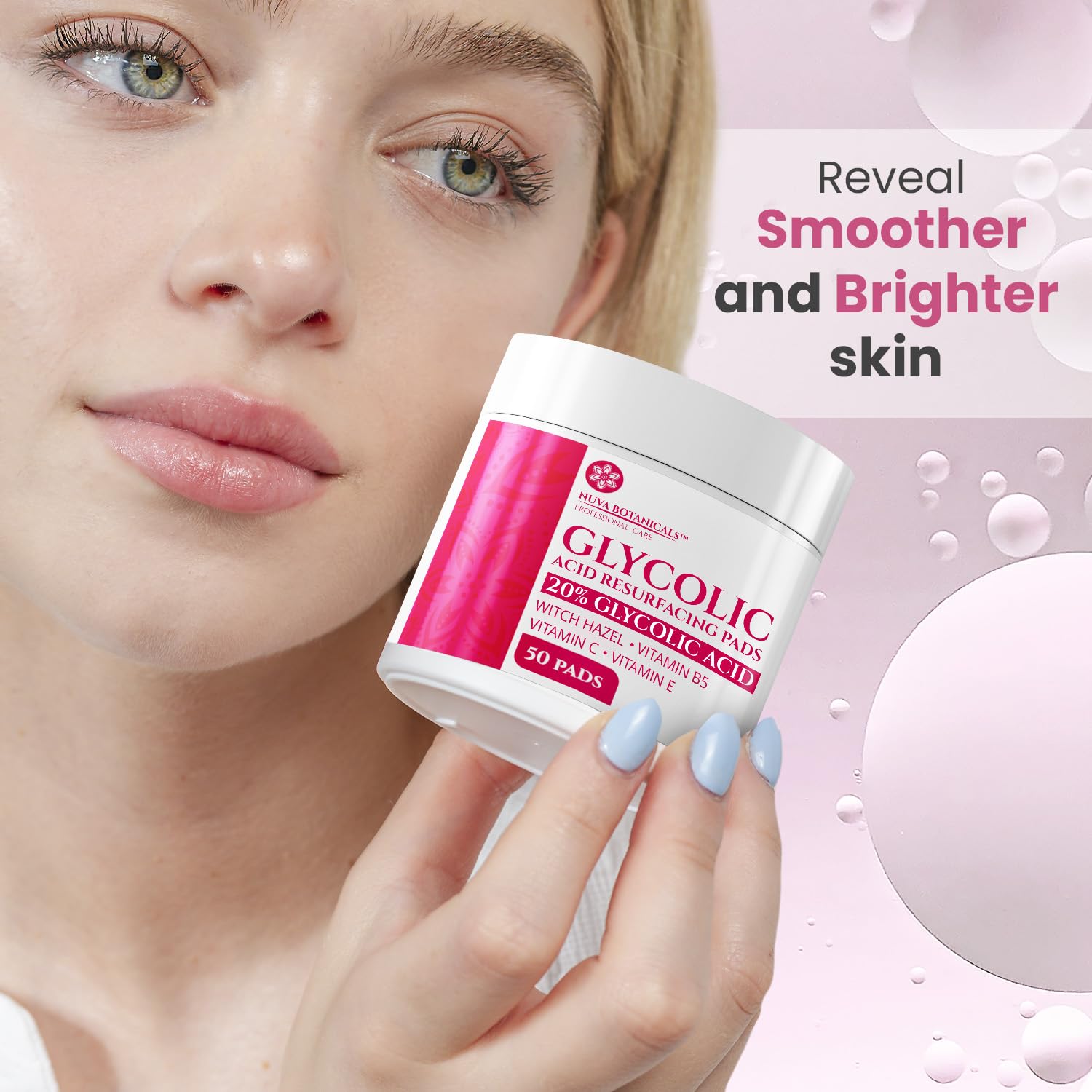 20% Glycolic Acid Pads (50 Pads) - Exfoliating Pads for Face Chemical Peel for Face at Home - Glycolic Acid Peel Exfoliating Face Pads - Acne Pads Facial Peel Face Exfoliating Pads with Vitamin C - Image 2