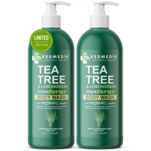 Tea Tree Oil & Lemongrass Body Wash MaxTherapy | Cleanser & Defense for Athlete’s Foot, Ringworm, Body Odors & Acne, Soothing Relief for Sensitive, Dry, Itchy Skin (2-Pack, Limited Edition)