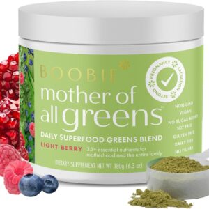 Boobie Mother of All Greens | Your New Family Ritual, Daily Super Greens Powder with 35+ Essential Nutrients for Moms & Families | Vegan, Gluten Free, & Sugar Free | Light Berry Flavor, 30 svgs