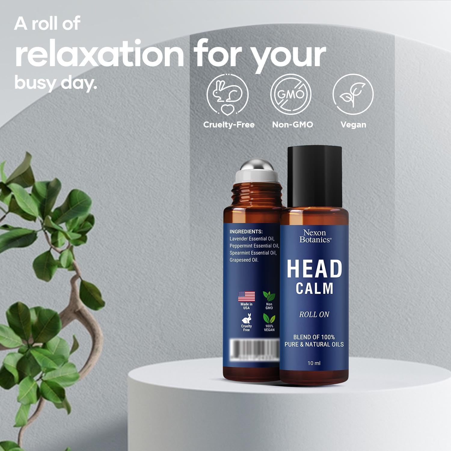 Head Calm Essential Oil Roll-On 10 ml - Soothing Migraine Roller Ball for Headache Relief - Pure Natural Essential Oils - Nexon Botanics - Image 2