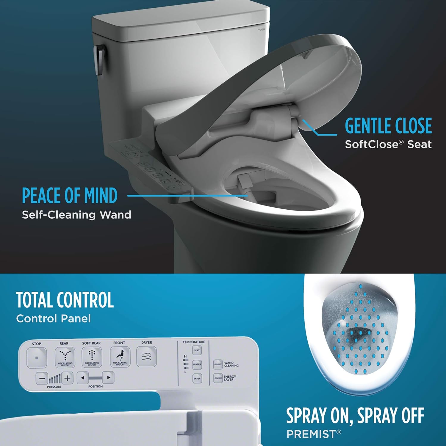 TOTO SW2034#01 C100 Electronic Bidet Toilet Cleansing Water, Heated Seat, Deodorizer, Warm Air Dryer, and PREMIST, Elongated, Cotton White - Image 2