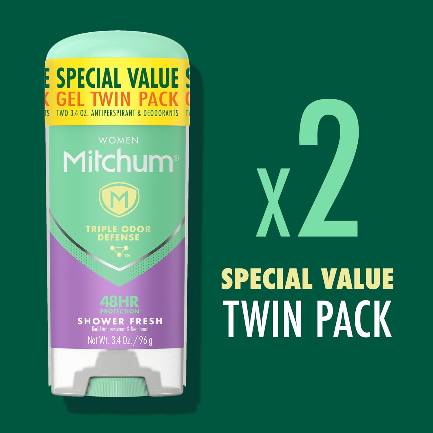Mitchum Women’s Antiperspirant Deodorant Gel Stick, Shower Fresh Scent, 48HR Sweat & Odor Protection, Triple Odor Defense, Alcohol-Free, 3.4 oz (Pack of 2) - Image 4