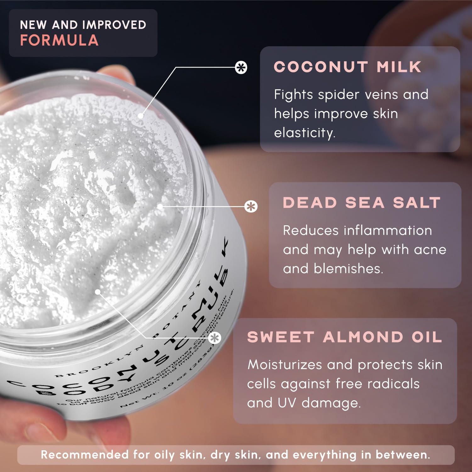 Brooklyn Botany Dead Sea Salt and Coconut Milk Body Scrub - Moisturizing and Exfoliating Body, Face, Hand, Foot Scrub - Fights Stretch Marks, Fine Lines, Wrinkles - Great Gifts for Women & Men - 10 oz - Image 8