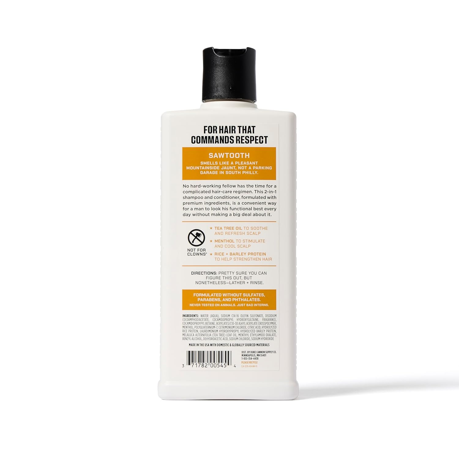 Duke Cannon Supply Co. 2-in-1 Hair Wash - Masculine Scent - Gentle Cleansing Hair Wash For Men - Stimulating Hair Shampoo & Conditioner - Strengthens Hair - Sawtooth Shampoo/Conditoner (14 oz) - Image 2