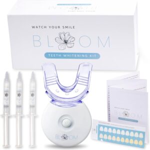 Bloom Teeth Whitening Kit – Fast Acting, 35% Carbemide Peroxide Gel and 5X LED Light. Achieve Whiter Teeth in Just 10 Minutes a Day. No Sensitivity Formula with Coconut Oil and hydroxyapatite.