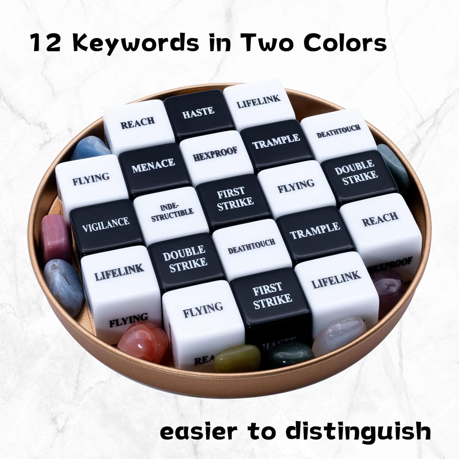 52 Pieces MTG Keywords Counter Dice and Magic The Gathering Life Counter Tokens Dice Set in Black and White with 4 D20 for MTG, TCG, Cards Gaming Accessories - Image 4