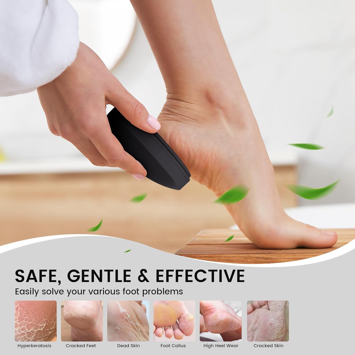 BEZOX Nano Glass Foot Pumice Stone Callus Remover Black with Cover Gentle Glass Foot File Scraper - Image 2