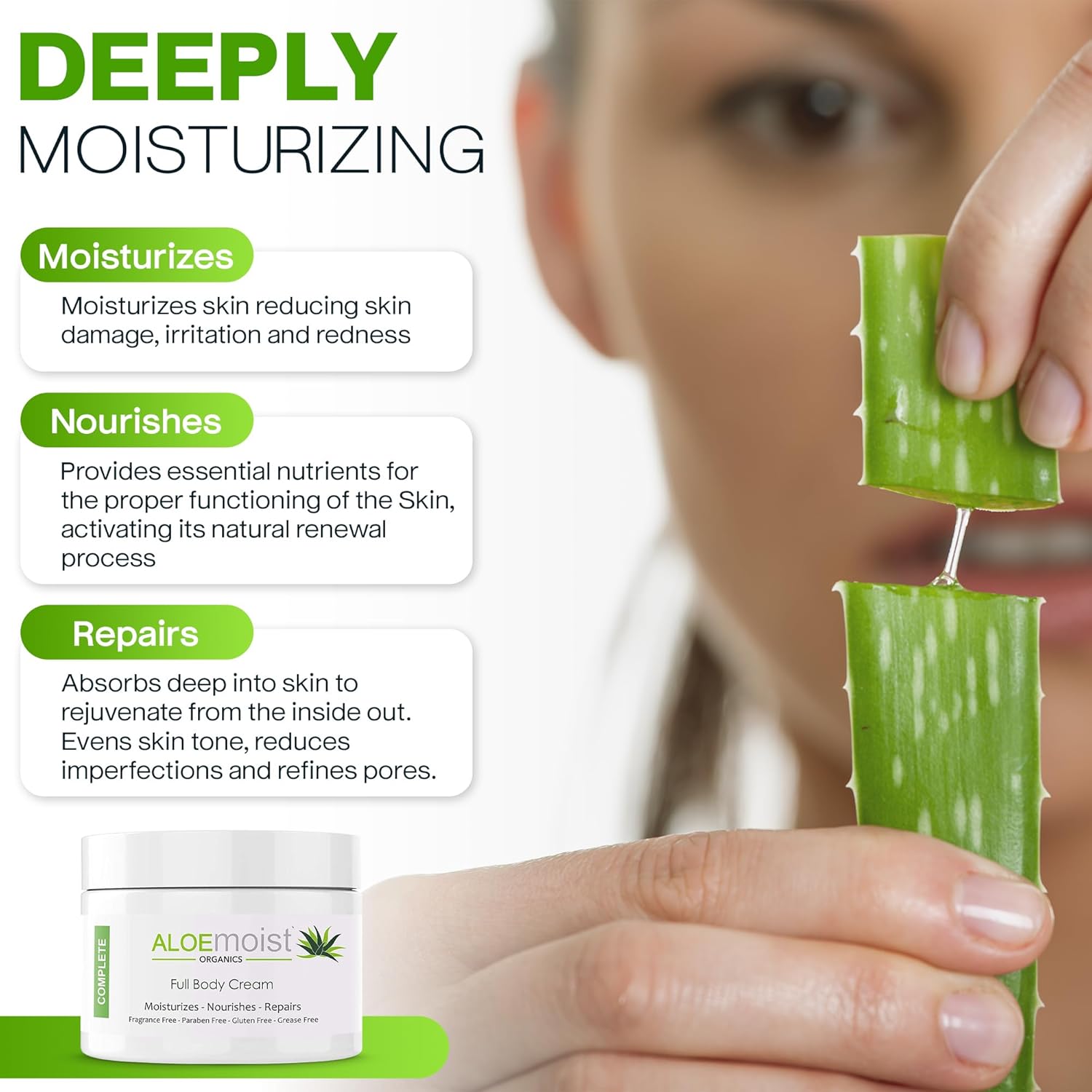 Organic Aloe Vera Face and Body Moisturizing Cream with Vitamins Shea Butter 8 oz 2 Pack - Image 3