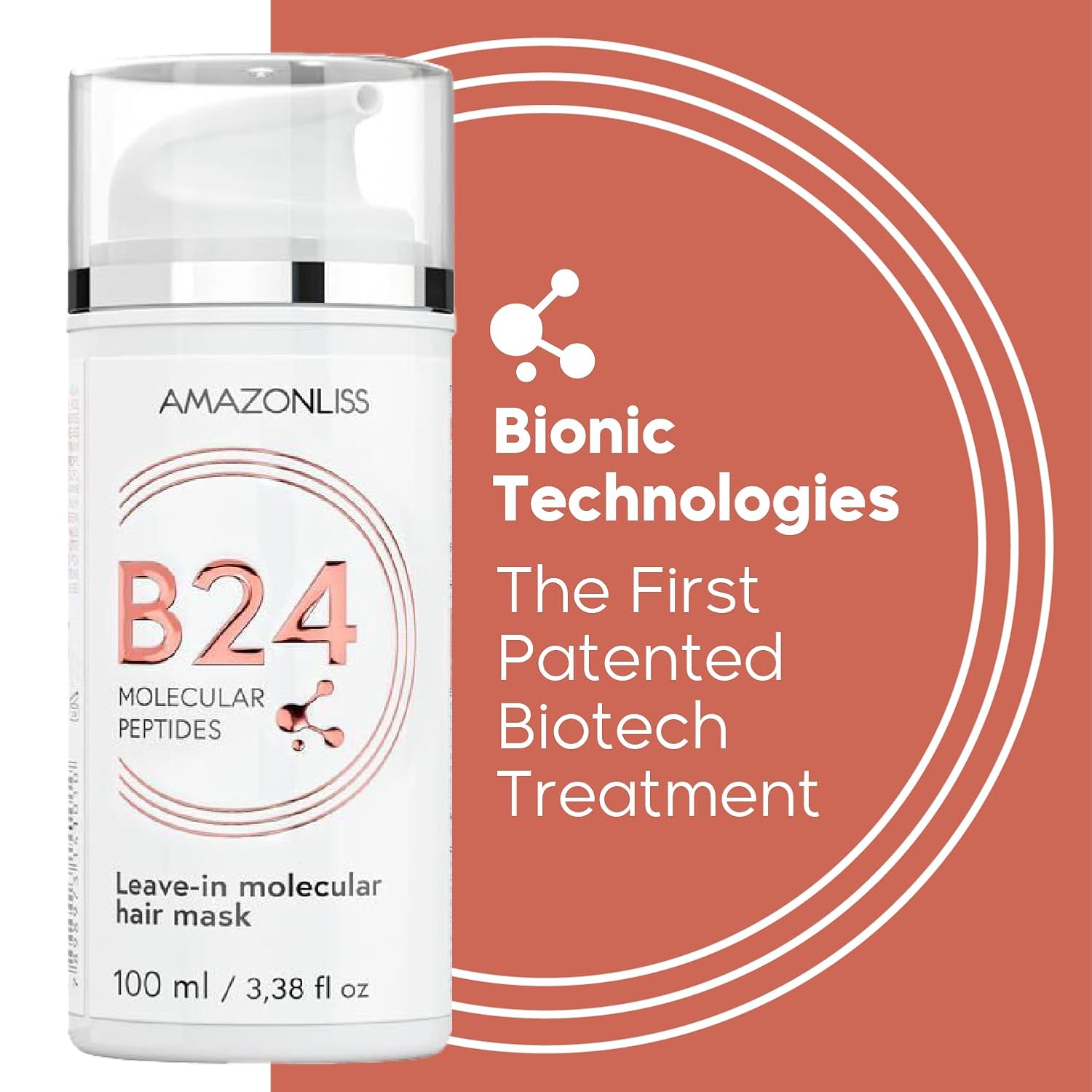 Leave-In Molecular Peptides Leave-In Repair Hair Mask B24, Repairs Dry or Damaged Hair, Reverse Hair Damage from Bleach, Color, Chemical Services & Heat (3.38 fl oz) - Image 2