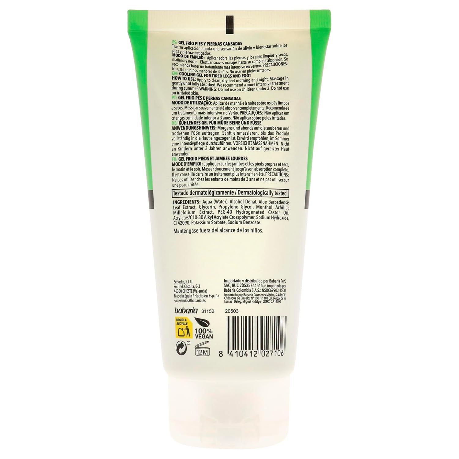 Babaria Cooling Gel for Legs and Feet - Calming and Softening Effect - Provides Regenerating and Soothing Properties - Infused with Castor Oil and Aloe Vera - Suitable for All Skin Types - 5.1 oz - Image 7