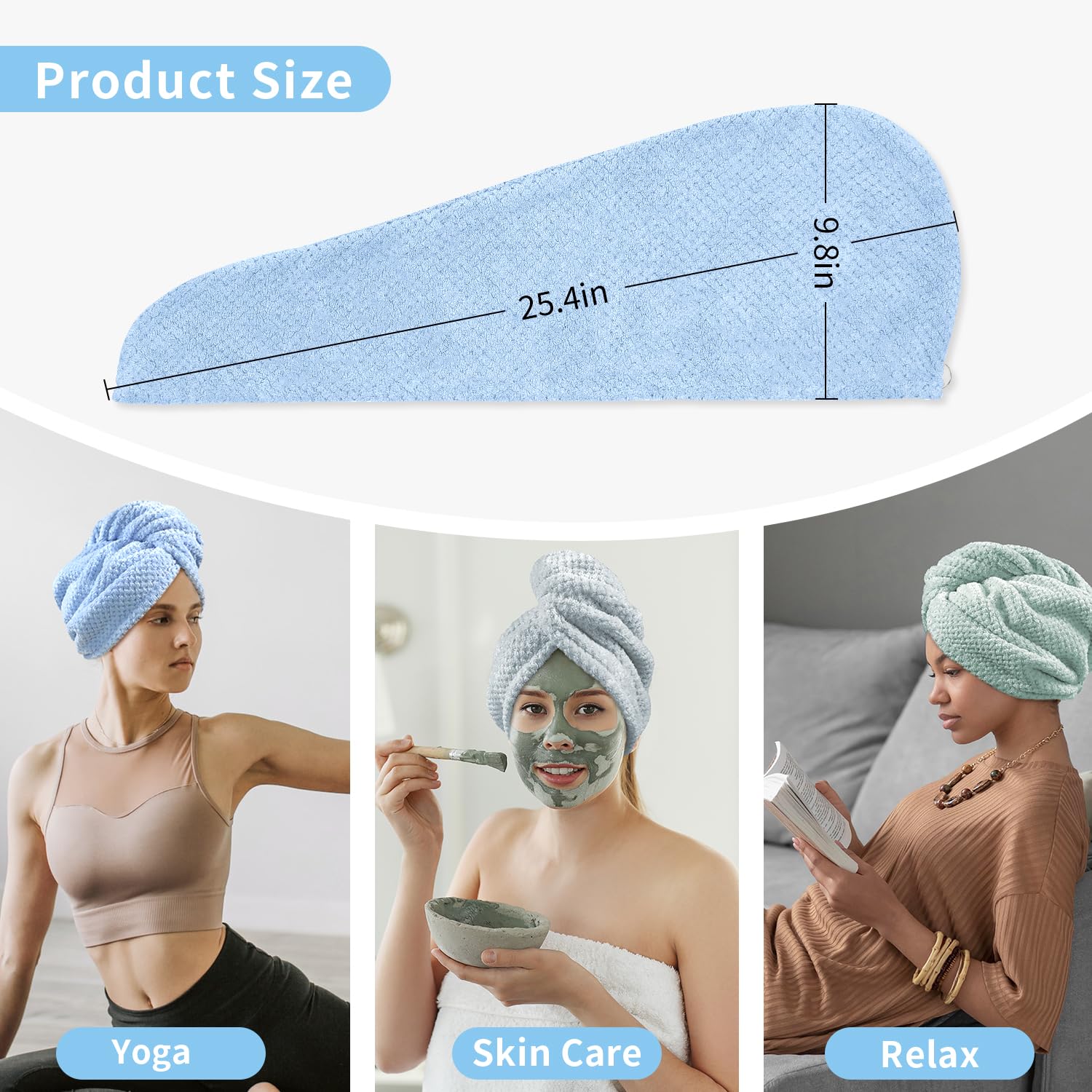 3 Pack Microfiber Hair Towel Wraps for Women, 25.4"x9.8" Quick Dry Super Absorbent Set - Image 7