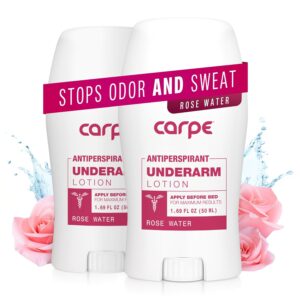 Carpe Clinical Strength Underarm Antiperspirant for Women with Rose Water scent, Combat excessive sweating Stay fresh and dry, Great for hyperhidrosis (Pack of 2)