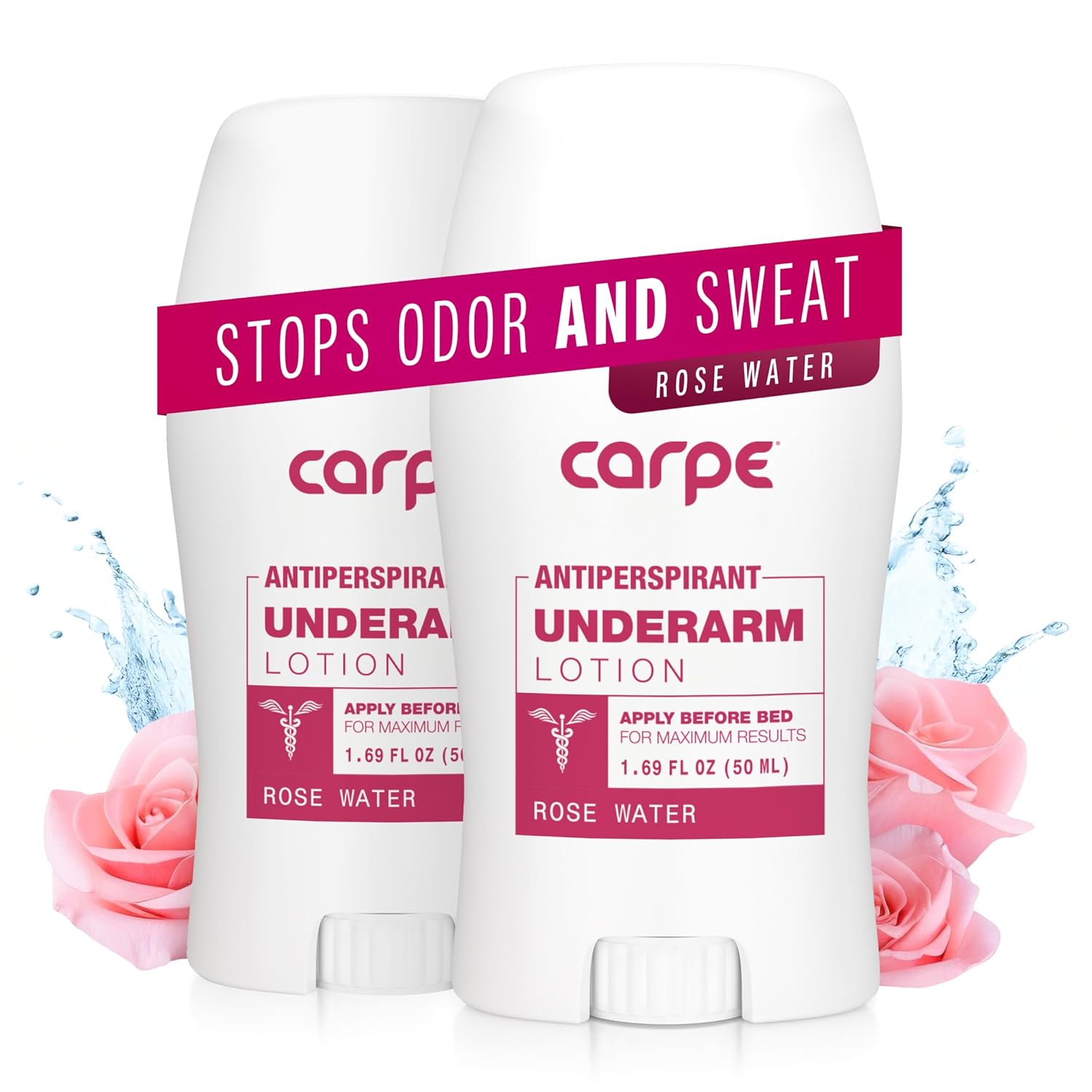 Carpe Clinical Strength Underarm Antiperspirant for Women with Rose Water scent, Combat excessive sweating Stay fresh and dry, Great for hyperhidrosis (Pack of 2)
