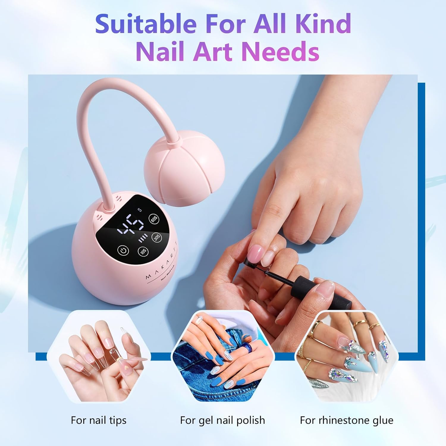 Makartt UV LED Nail Lamp - Gooseneck UV Light for Gel Nails Cherie Cordless USB 39W Nail Dryer Gel Lamp with 4 Times & Auto Sensor Professional Fast Flash Curing Polish Nail Art - Image 2