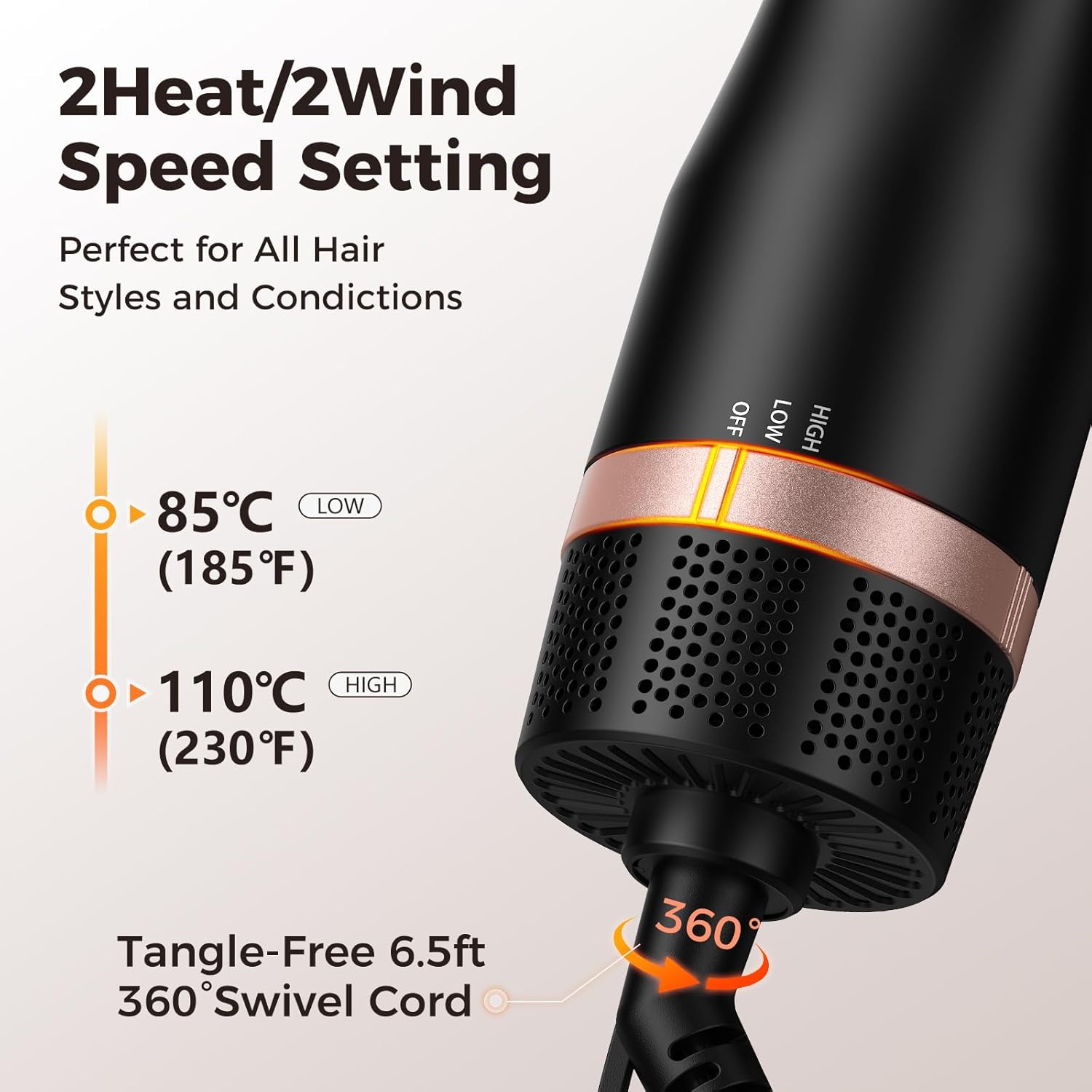 Slopehill Ionic Dual Voltage 1000W Hair Dryer Brush with 2 Heat Speed Settings - Image 6