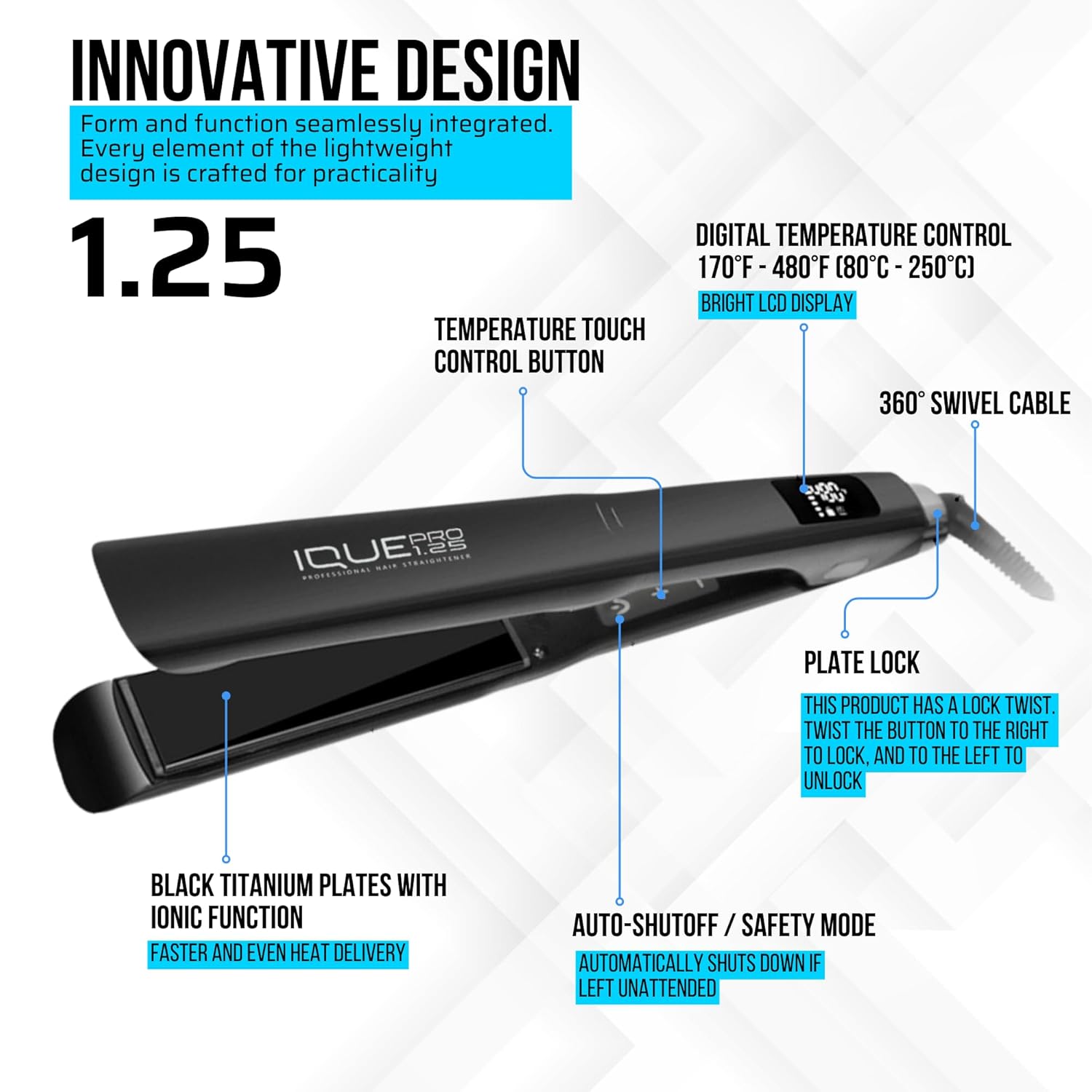 Nano Titanium 2-in-1 Flat Iron Hair Straightener and Curler 1.25 Inch with Adjustable 480°F LCD Display - Image 6