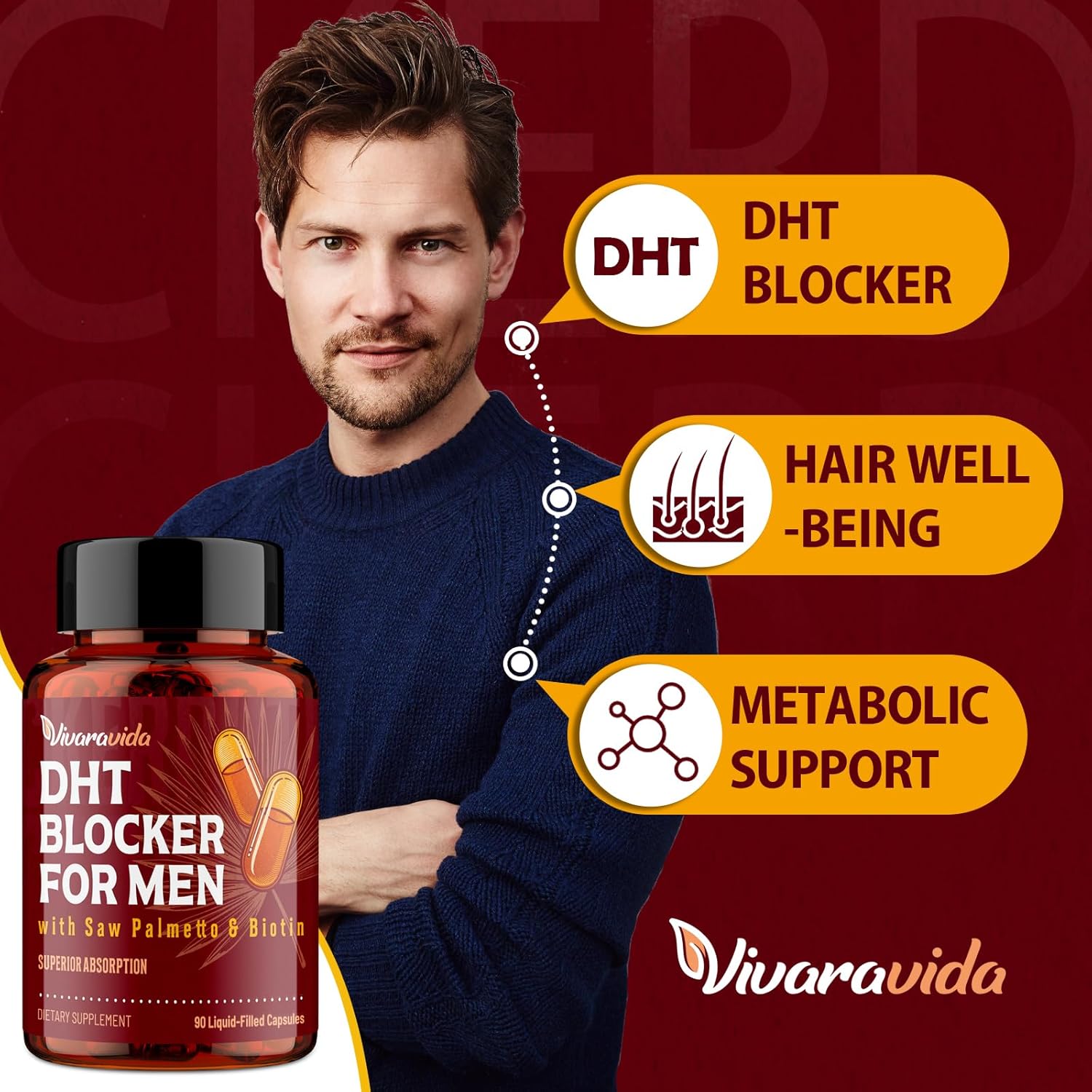 DHT Blocker for Men | Hair Growth Supplement with Saw Palmetto & Biotin - Hair Growth Vitamins - Hair Regrowth - Natural Hair Loss Supplements Liquid-Filled - Proprietary Herbal Blends (90 Capsules) - Image 4
