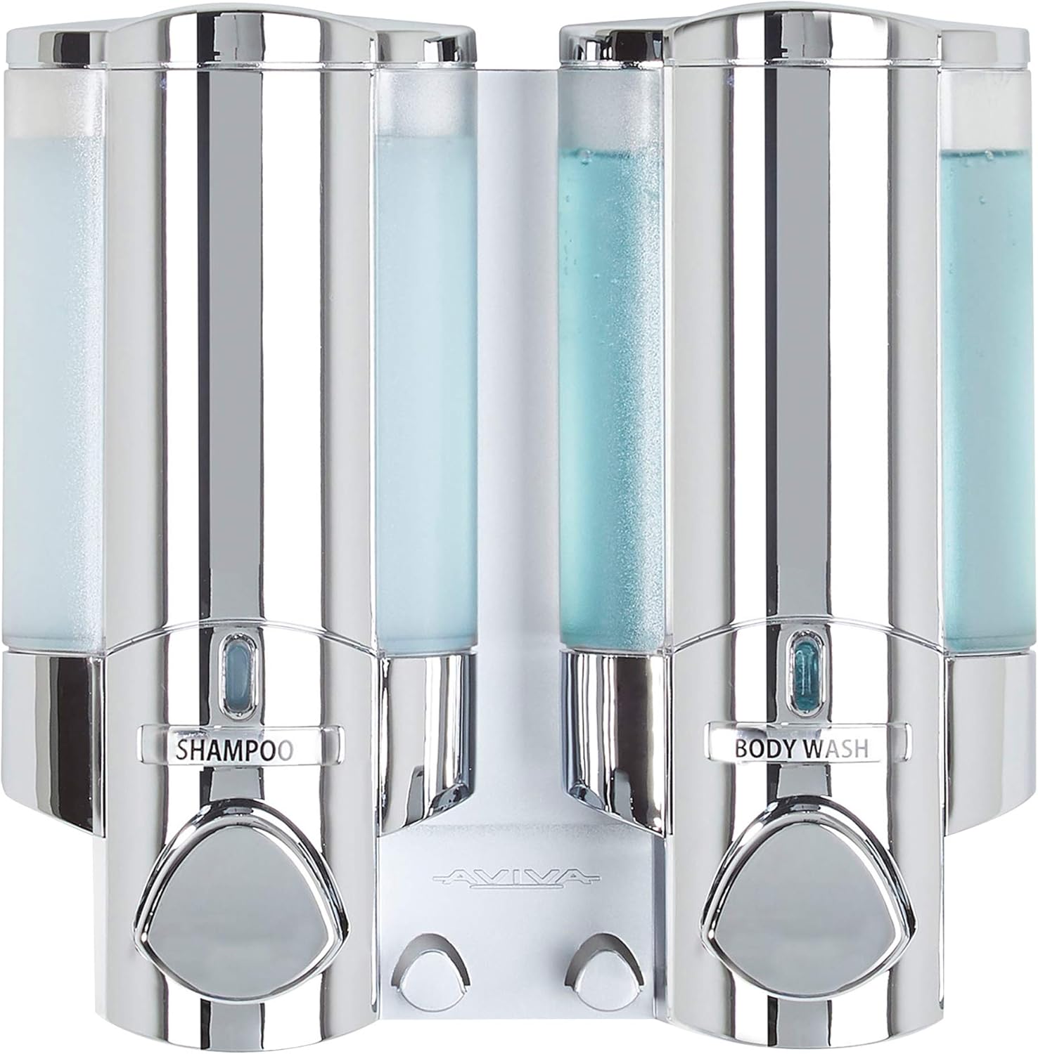 Better Living Products 76335-1 Aviva 3 Chamber Wall Mount Soap and Shower Dispenser, Satin SilverChrome & Products 76245-1 Aviva Two Chamber Dispenser, Chrome - Image 5