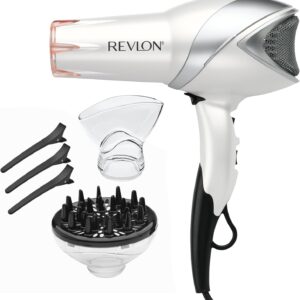REVLON Infrared Hair Dryer with Diffuser - Ionic Blow Dryer, Diffuser, and Concentrator, Infrared Heat Technology to Prevent Over-Drying for Shiny, Soft Hair with Natural Moisture (White)