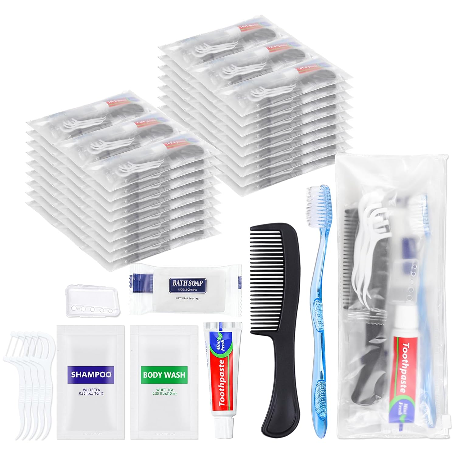 25 Piece Personal Hygiene Kit with Toothbrushes, Toothpaste, Soap, Shampoo, Floss Picks - Image 7